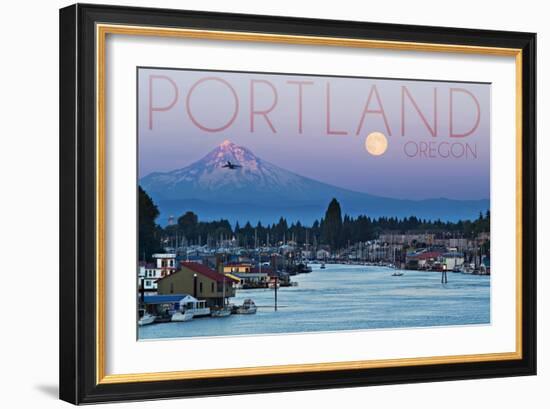 Portland, Oregon - Mt. Hood with Purple Sky and Water-Lantern Press-Framed Art Print