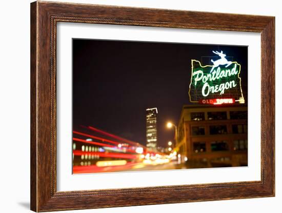 Portland, Oregon - Neon Sign-Lantern Press-Framed Art Print