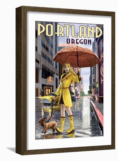 Portland, Oregon - Rain Girl-Lantern Press-Framed Art Print