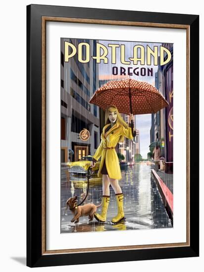 Portland, Oregon - Rain Girl-Lantern Press-Framed Art Print