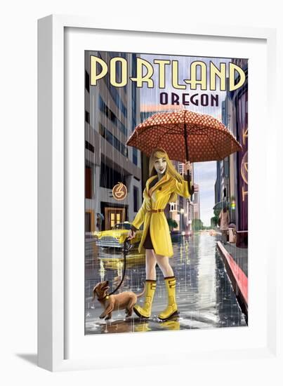 Portland, Oregon - Rain Girl-Lantern Press-Framed Art Print