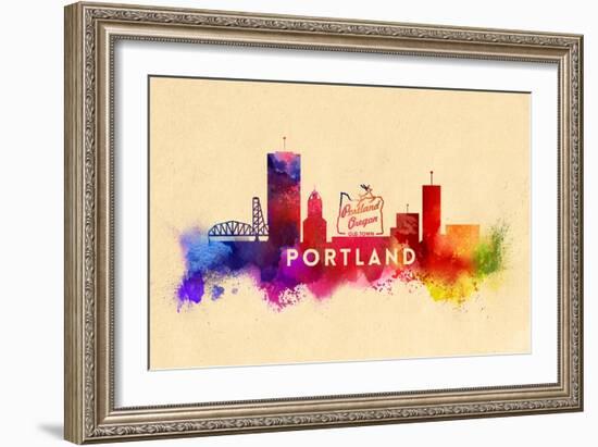 Portland, Oregon - Skyline Abstract-Lantern Press-Framed Art Print