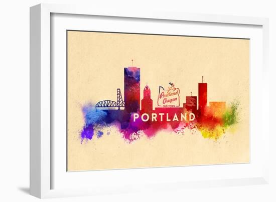 Portland, Oregon - Skyline Abstract-Lantern Press-Framed Art Print