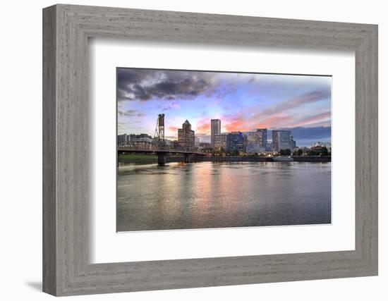 Portland Oregon Skyline at Sunset-jpldesigns-Framed Photographic Print