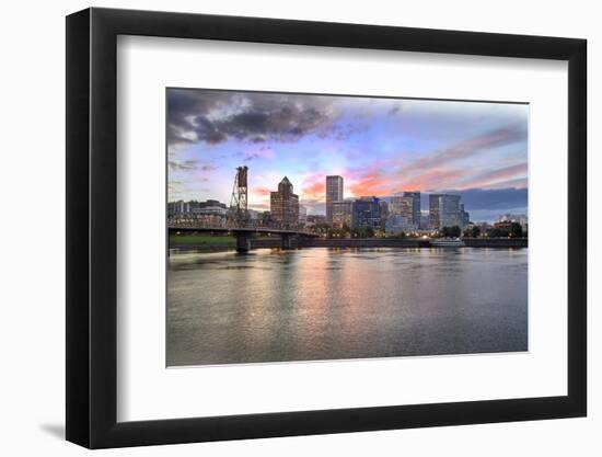 Portland Oregon Skyline at Sunset-jpldesigns-Framed Photographic Print