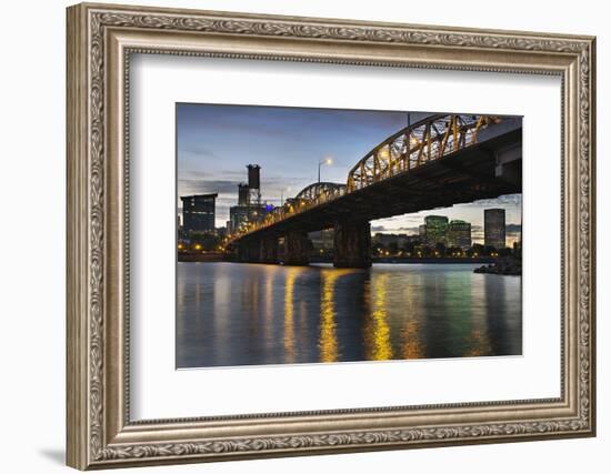 Portland Oregon Skyline under Hawthorne Bridge-jpldesigns-Framed Photographic Print