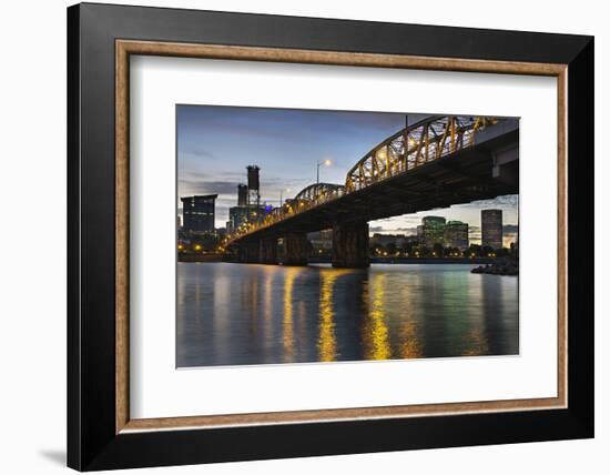 Portland Oregon Skyline under Hawthorne Bridge-jpldesigns-Framed Photographic Print