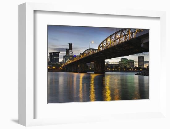 Portland Oregon Skyline under Hawthorne Bridge-jpldesigns-Framed Photographic Print