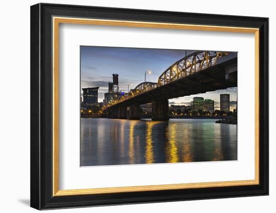 Portland Oregon Skyline under Hawthorne Bridge-jpldesigns-Framed Photographic Print