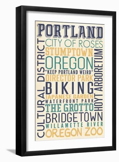 Portland, Oregon - Typography-Lantern Press-Framed Art Print