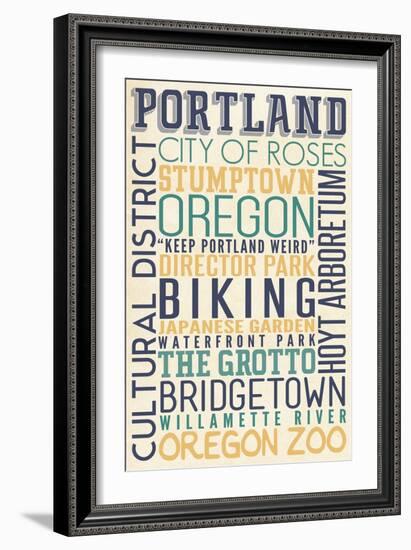 Portland, Oregon - Typography-Lantern Press-Framed Art Print