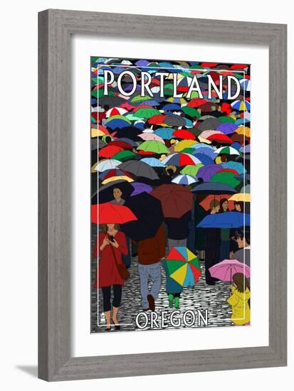 Portland, Oregon - Umbrellas-Lantern Press-Framed Art Print