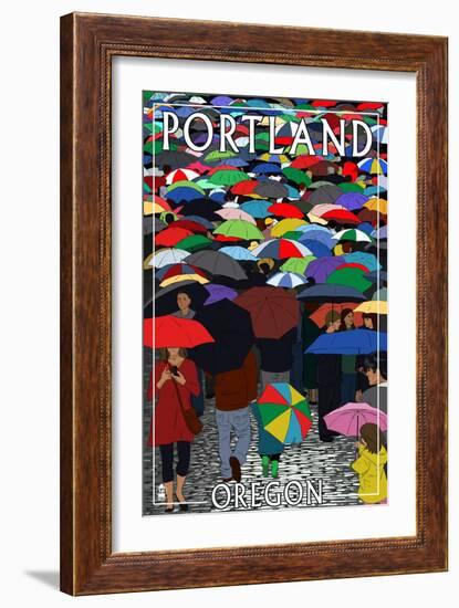 Portland, Oregon - Umbrellas-Lantern Press-Framed Art Print