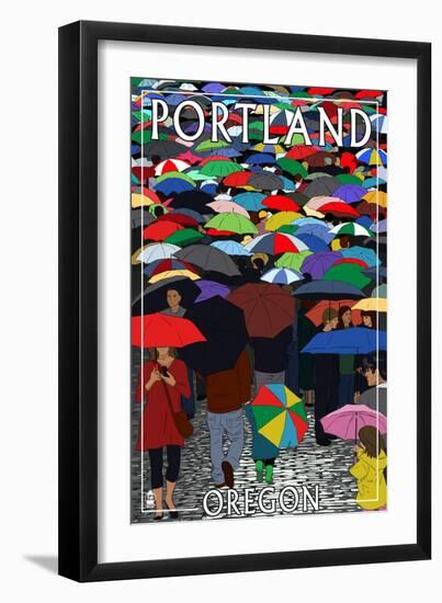 Portland, Oregon - Umbrellas-Lantern Press-Framed Art Print