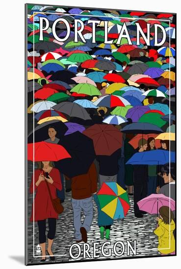 Portland, Oregon - Umbrellas-Lantern Press-Mounted Art Print