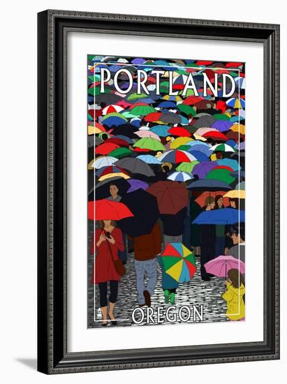 Portland, Oregon - Umbrellas-Lantern Press-Framed Art Print