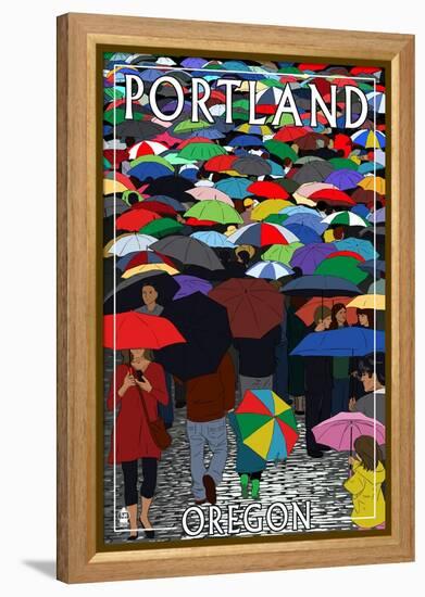 Portland, Oregon - Umbrellas-Lantern Press-Framed Stretched Canvas