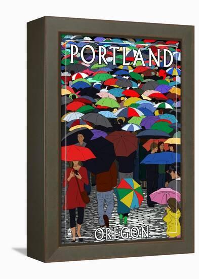 Portland, Oregon - Umbrellas-Lantern Press-Framed Stretched Canvas