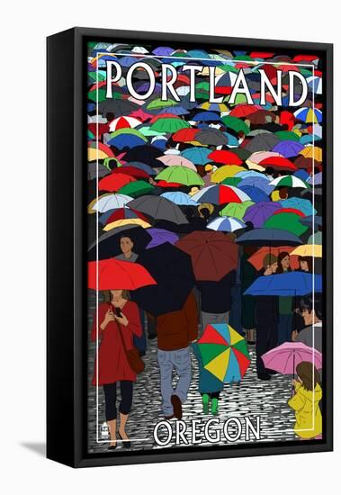 Portland, Oregon - Umbrellas-Lantern Press-Framed Stretched Canvas