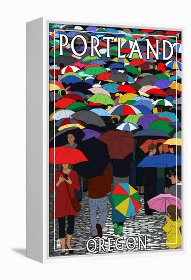 Portland, Oregon - Umbrellas-Lantern Press-Framed Stretched Canvas