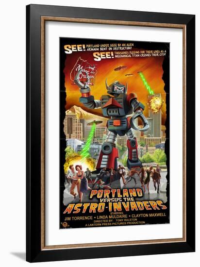 Portland, Oregon vs. The Astro-Invaders-Lantern Press-Framed Art Print