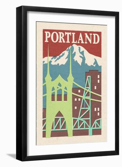 Portland, Oregon - Woodblock-Lantern Press-Framed Art Print