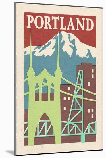 Portland, Oregon - Woodblock-Lantern Press-Mounted Art Print