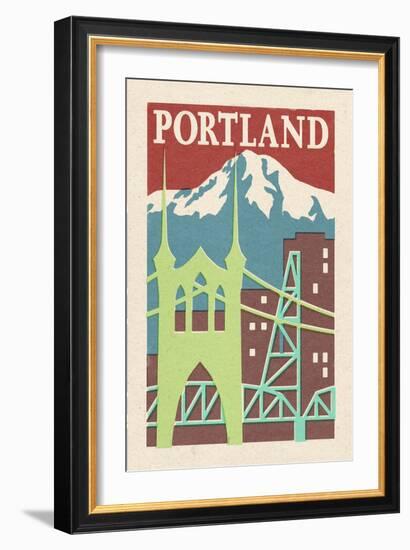 Portland, Oregon - Woodblock-Lantern Press-Framed Art Print