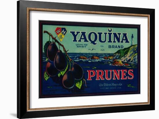 Portland, Oregon - Yaquina Prune Label-Lantern Press-Framed Art Print