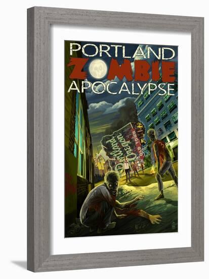 Portland, Oregon - Zombie Apocalypse-Lantern Press-Framed Art Print