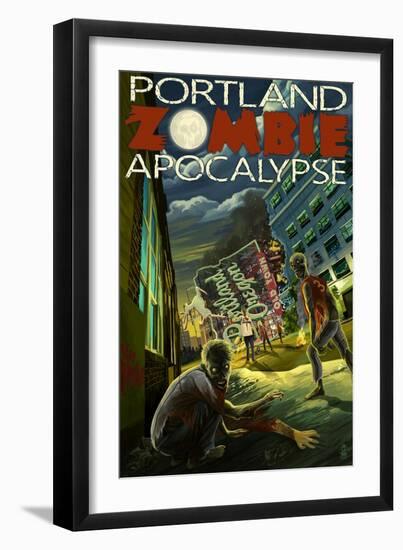 Portland, Oregon - Zombie Apocalypse-Lantern Press-Framed Art Print