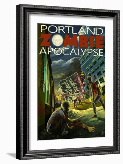 Portland, Oregon - Zombie Apocalypse-Lantern Press-Framed Art Print
