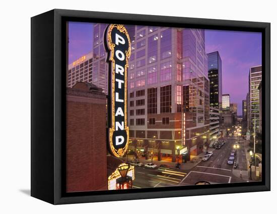 Portland Sign at the Arlene Schnitzer Concert Hall on Broadway, Portland, Oregon, USA-Janis Miglavs-Framed Premier Image Canvas