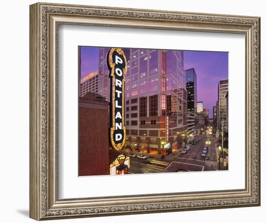 Portland Sign at the Arlene Schnitzer Concert Hall on Broadway, Portland, Oregon, USA-Janis Miglavs-Framed Photographic Print