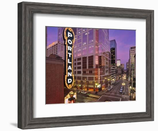 Portland Sign at the Arlene Schnitzer Concert Hall on Broadway, Portland, Oregon, USA-Janis Miglavs-Framed Photographic Print