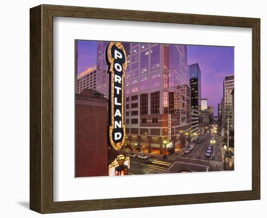 Portland Sign at the Arlene Schnitzer Concert Hall on Broadway, Portland, Oregon, USA-Janis Miglavs-Framed Photographic Print