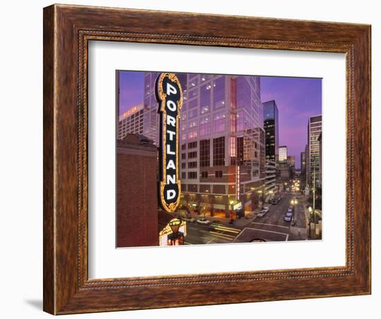 Portland Sign at the Arlene Schnitzer Concert Hall on Broadway, Portland, Oregon, USA-Janis Miglavs-Framed Photographic Print