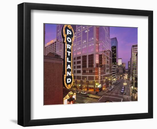 Portland Sign at the Arlene Schnitzer Concert Hall on Broadway, Portland, Oregon, USA-Janis Miglavs-Framed Photographic Print