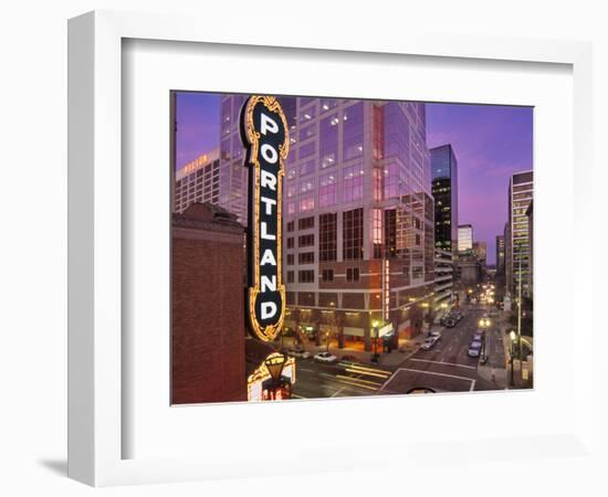 Portland Sign at the Arlene Schnitzer Concert Hall on Broadway, Portland, Oregon, USA-Janis Miglavs-Framed Photographic Print