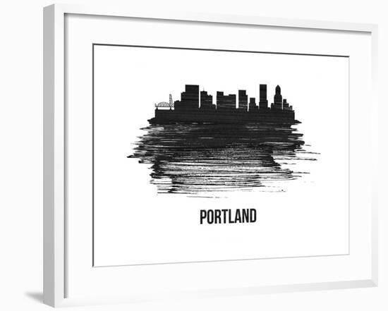 Portland Skyline Brush Stroke - Black II-NaxArt-Framed Art Print