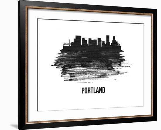 Portland Skyline Brush Stroke - Black II-NaxArt-Framed Art Print