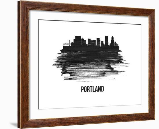 Portland Skyline Brush Stroke - Black II-NaxArt-Framed Art Print