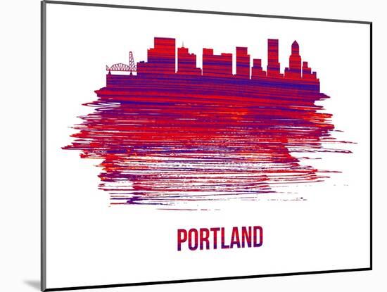 Portland Skyline Brush Stroke - Red-NaxArt-Mounted Art Print