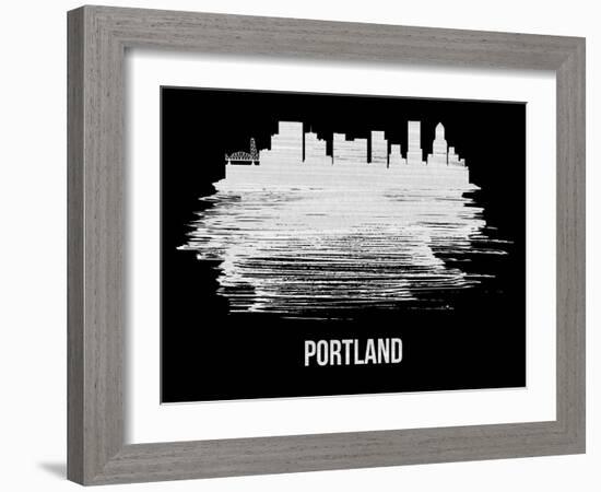 Portland Skyline Brush Stroke - White-NaxArt-Framed Art Print