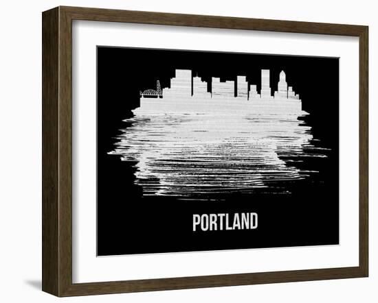 Portland Skyline Brush Stroke - White-NaxArt-Framed Art Print