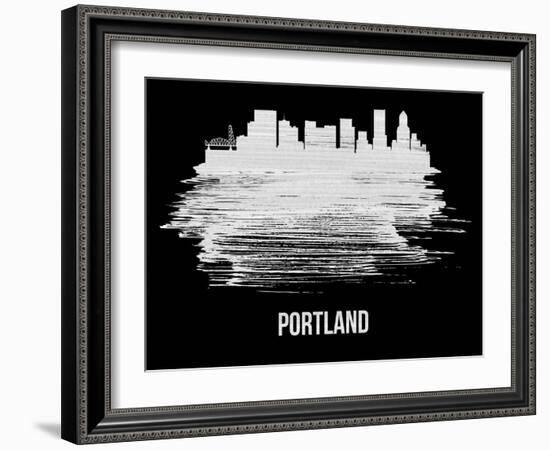 Portland Skyline Brush Stroke - White-NaxArt-Framed Art Print