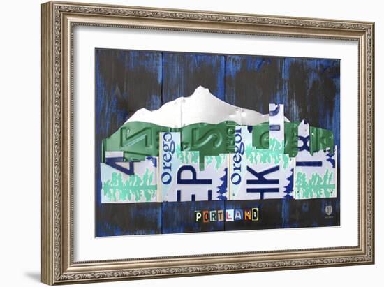 Portland Skyline License Plate Art-Design Turnpike-Framed Giclee Print