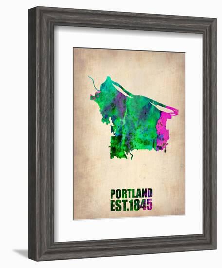 Portland Watercolor Map-NaxArt-Framed Art Print