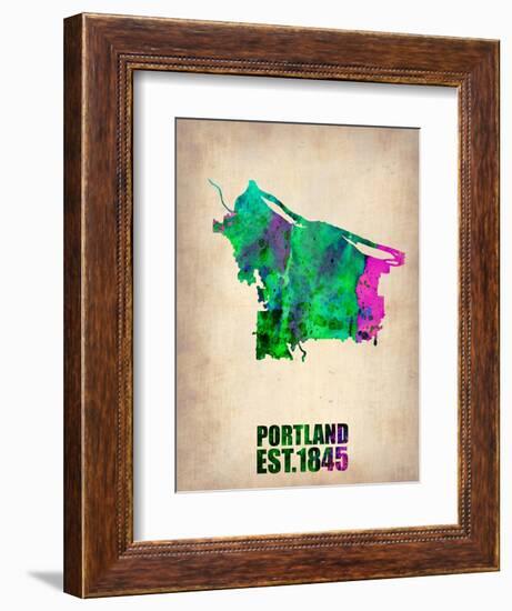 Portland Watercolor Map-NaxArt-Framed Art Print