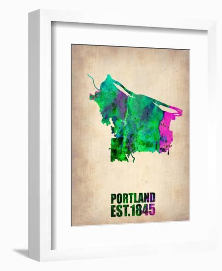Portland Watercolor Map-NaxArt-Framed Art Print